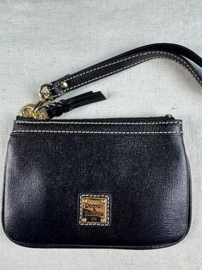 Dooney & Bourke Black Leather Wristlet with Gold Hardware